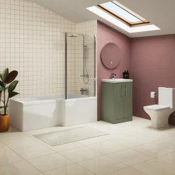 Erin Complete Bathroom Suite with 1700mm L Shaped Shower Bath & Rimless Toilet