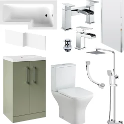 Erin Complete Bathroom Suite with 1700mm L Shaped Shower Bath & Rimless Toilet
