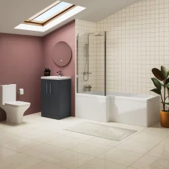 Erin Complete Bathroom Suite with 1700mm L Shaped Shower Bath & Rimless Toilet