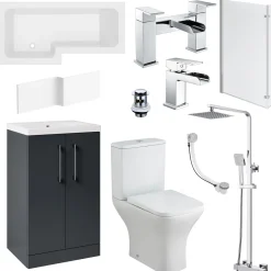 Erin Complete Bathroom Suite with 1700mm L Shaped Shower Bath & Rimless Toilet