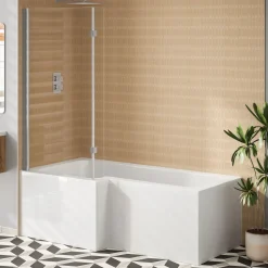 Erin Complete Bathroom Suite with 1700mm L Shaped Shower Bath & Rimless Toilet