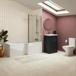 Erin Complete Bathroom Suite with 1700mm L Shaped Shower Bath & Rimless Toilet