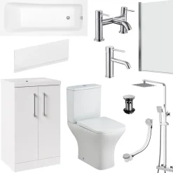 Erin Complete Modern Bathroom Suite with 1700mm Shower Bath & Rimless Toilet