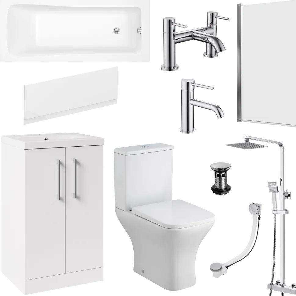 Erin Complete Modern Bathroom Suite with 1700mm Shower Bath & Rimless Toilet