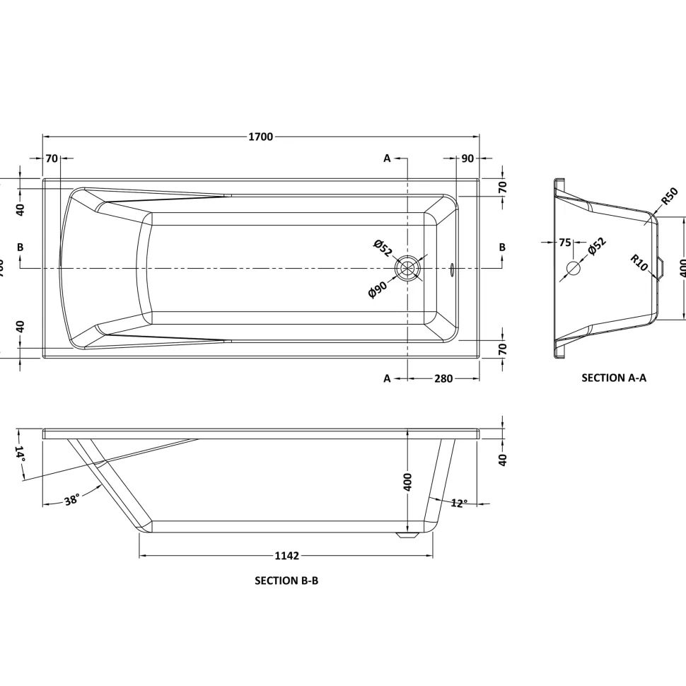 Erin Complete Modern Bathroom Suite with 1700mm Shower Bath & Rimless Toilet