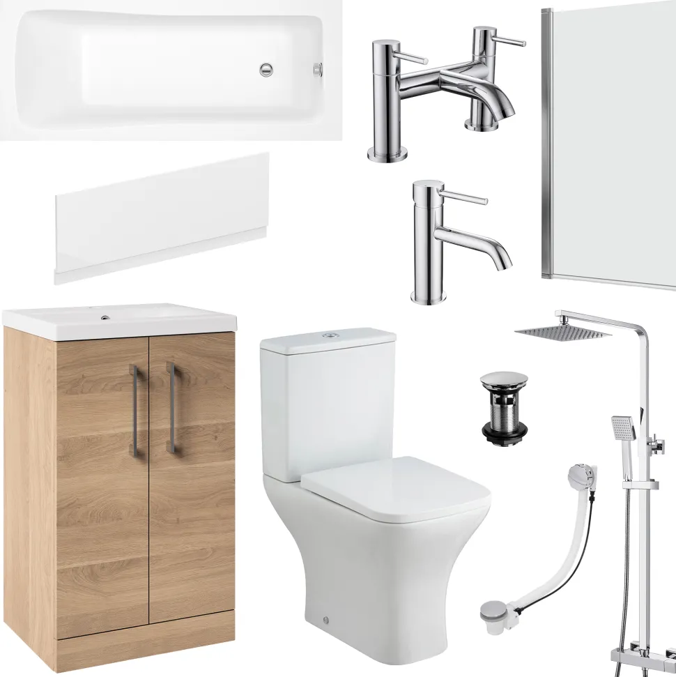Erin Complete Modern Bathroom Suite with 1700mm Shower Bath & Rimless Toilet