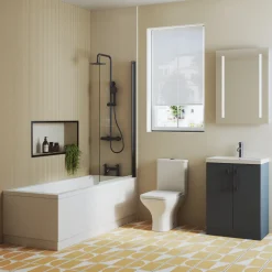 Erin Matt Black Reinforced Shower Bath Suite with Rimless Toilet