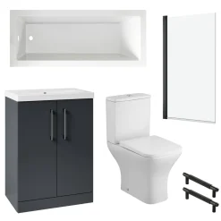 Erin Matt Black Reinforced Shower Bath Suite with Rimless Toilet