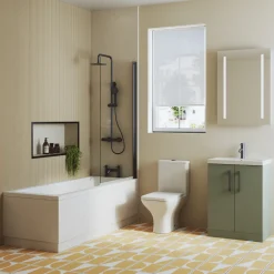 Erin Matt Black Reinforced Shower Bath Suite with Rimless Toilet