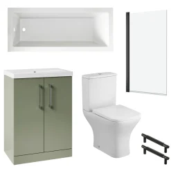 Erin Matt Black Reinforced Shower Bath Suite with Rimless Toilet