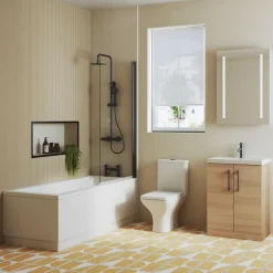 Erin Matt Black Reinforced Shower Bath Suite with Rimless Toilet