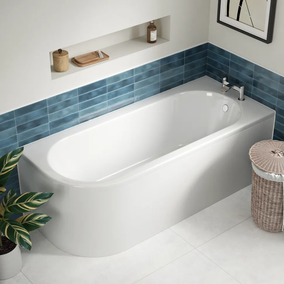 Erin Matt Black Shower Bath Suite with 1700mm J Shaped Bath & Rimless Toilet