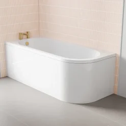 Erin Matt Black Shower Bath Suite with 1700mm J Shaped Bath & Rimless Toilet