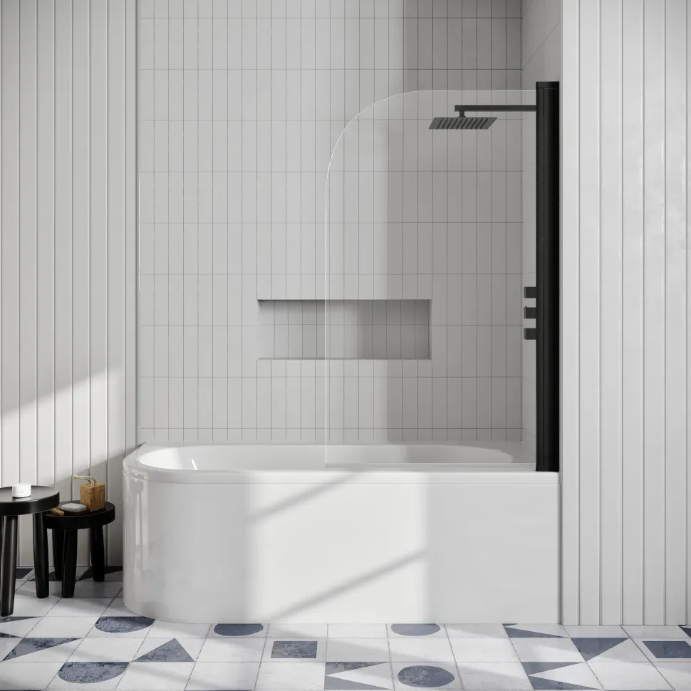 Erin Matt Black Shower Bath Suite with 1700mm J Shaped Bath & Rimless Toilet
