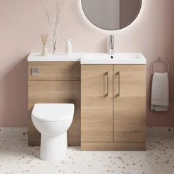 Erin 1100mm Bleached Oak Combination Bathroom 2 Door Sink & Toilet Unit