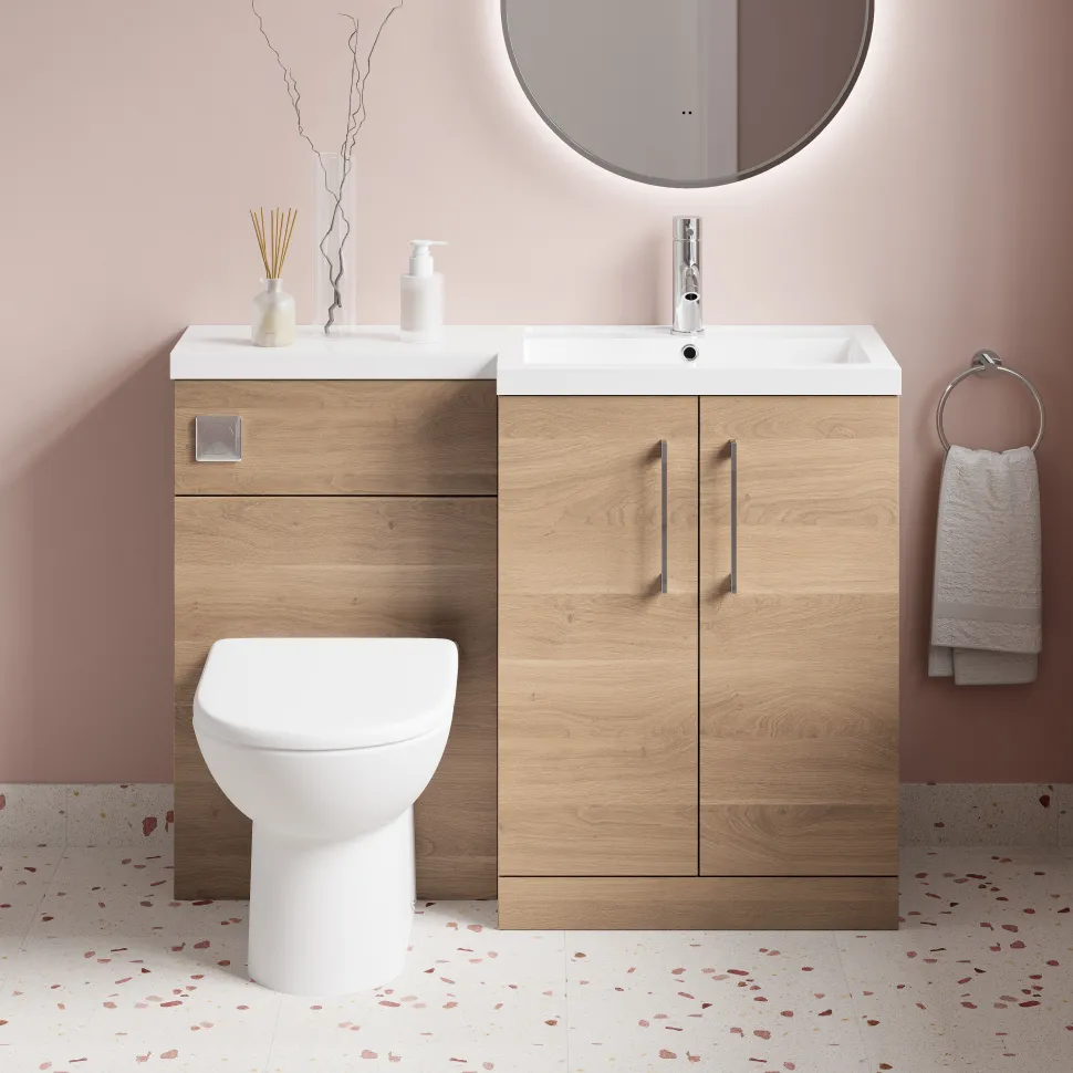 Erin 1100mm Bleached Oak Combination Bathroom 2 Door Sink & Toilet Unit