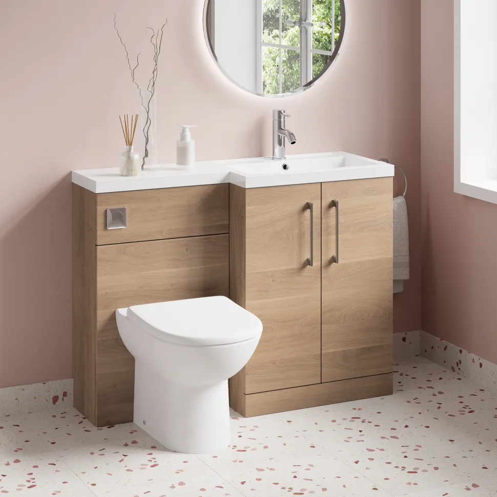 Erin 1100mm Bleached Oak Combination Bathroom 2 Door Sink & Toilet Unit