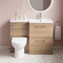 Erin 1100mm Bleached Oak Combination Bathroom 2 Drawer Sink & Toilet Unit
