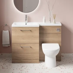 Erin 1100mm Bleached Oak Combination Bathroom 2 Drawer Sink & Toilet Unit