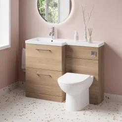 Erin 1100mm Bleached Oak Combination Bathroom 2 Drawer Sink & Toilet Unit