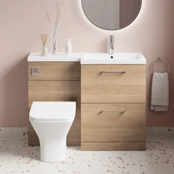 Erin 1100mm Bleached Oak Combination Bathroom 2 Drawer Sink & Toilet Unit