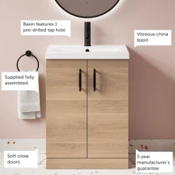 Erin 600mm Floorstanding 2 Door Vanity Unit & Basin