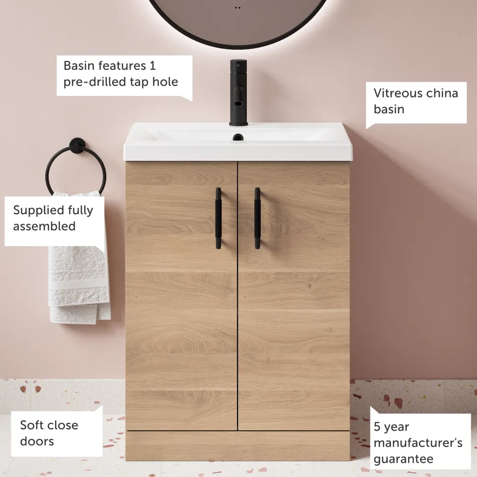Erin 600mm Floorstanding 2 Door Vanity Unit & Basin