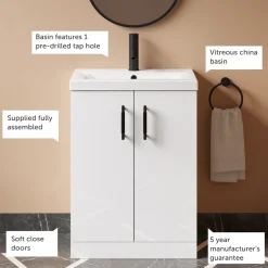 Erin 600mm Floorstanding 2 Door Vanity Unit & Basin