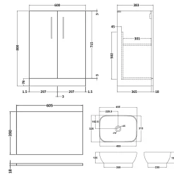 Erin 600mm Floorstanding 2 Door Vanity Unit & Countertop