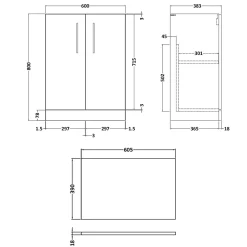 Erin 600mm Floorstanding 2 Door Vanity Unit & Countertop