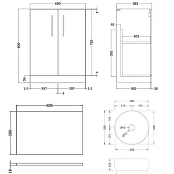 Erin 600mm Floorstanding 2 Door Vanity Unit & Countertop