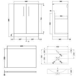 Erin 600mm Floorstanding 2 Door Vanity Unit & Countertop