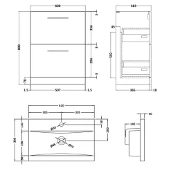 Erin 600mm Floorstanding 2 Drawer Vanity Unit & Basin