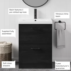 Erin 600mm Floorstanding 2 Drawer Vanity Unit & Basin