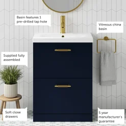 Erin 600mm Floorstanding 2 Drawer Vanity Unit & Basin