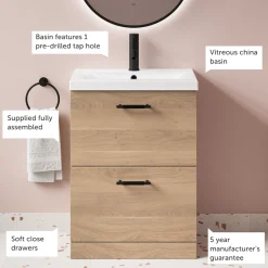 Erin 600mm Floorstanding 2 Drawer Vanity Unit & Basin
