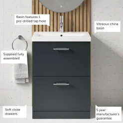 Erin 600mm Floorstanding 2 Drawer Vanity Unit & Basin