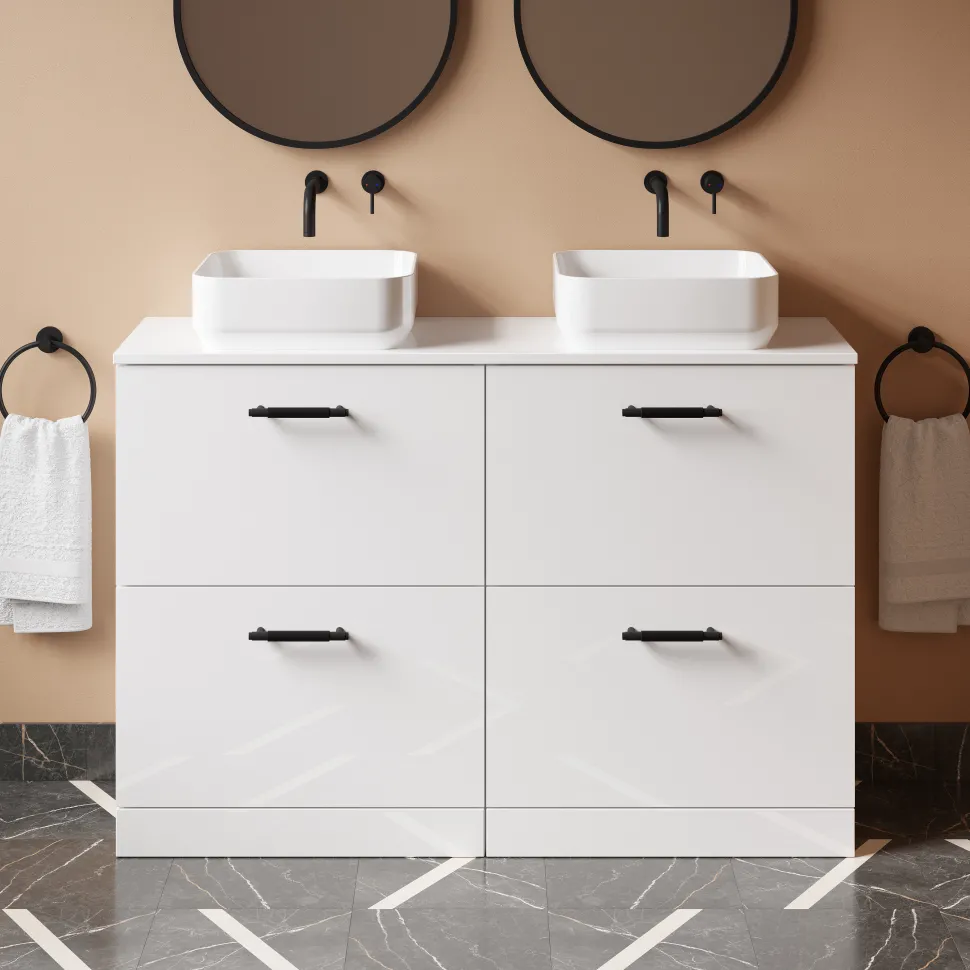 Erin 1200mm Floorstanding 4 Drawer Vanity Unit & Double Countertop