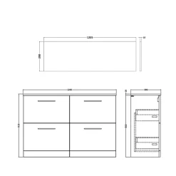 Erin 1200mm Floorstanding 4 Drawer Vanity Unit & Double Countertop
