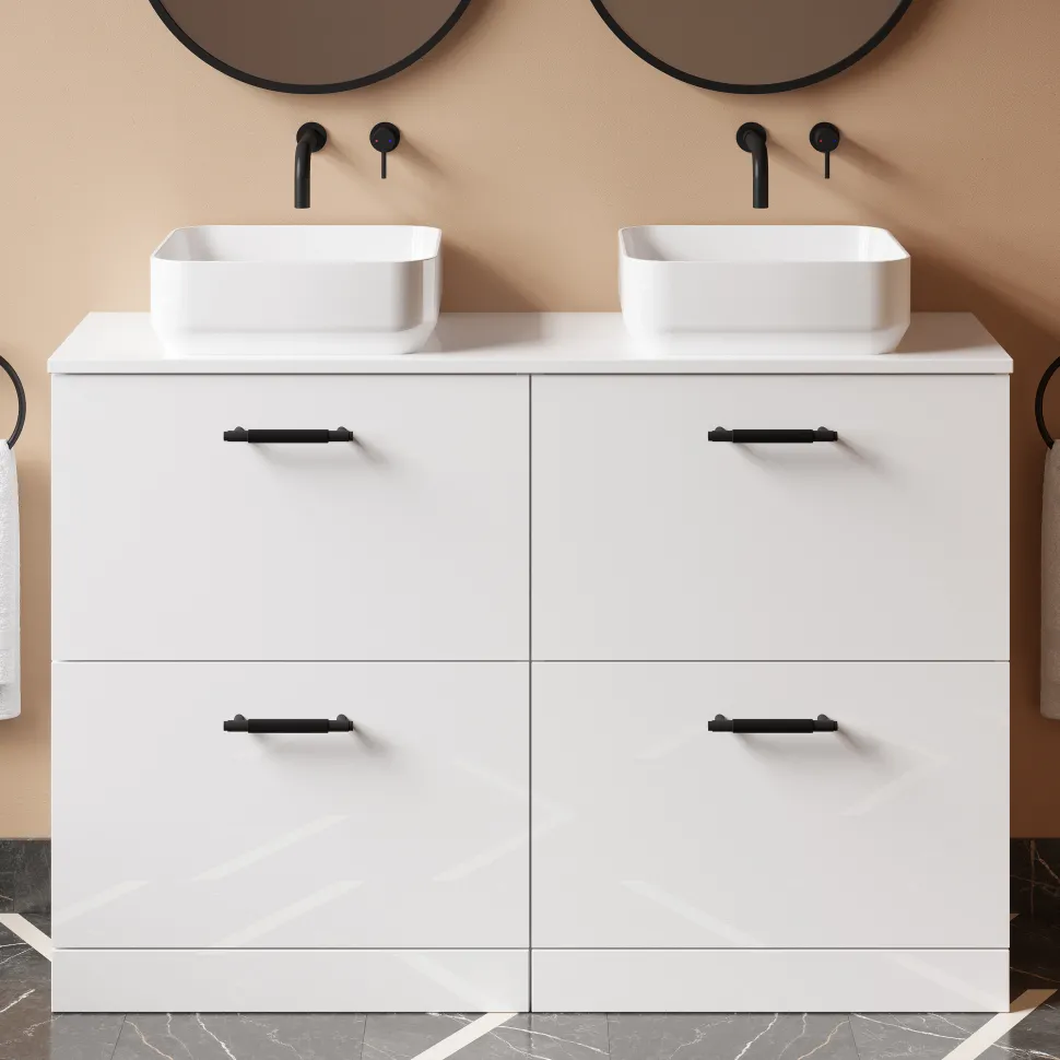 Erin 1200mm Floorstanding 4 Drawer Vanity Unit & Double Countertop