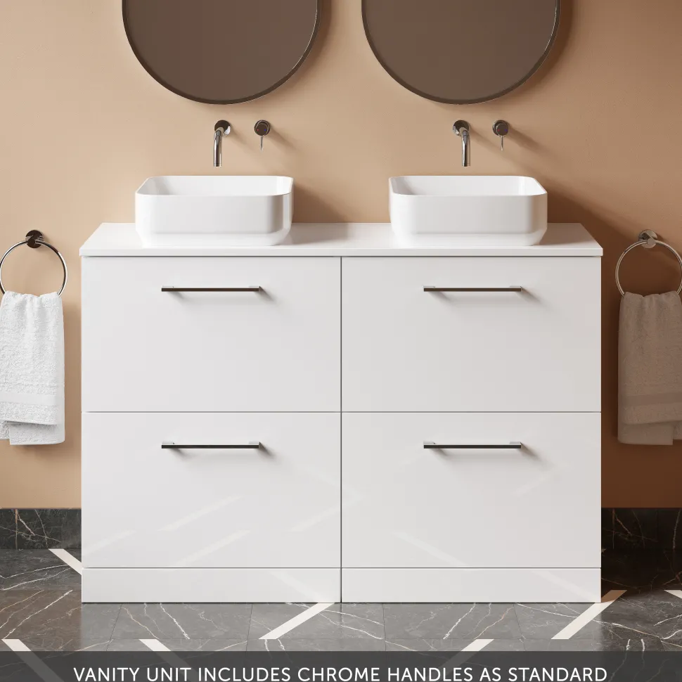 Erin 1200mm Floorstanding 4 Drawer Vanity Unit & Double Countertop