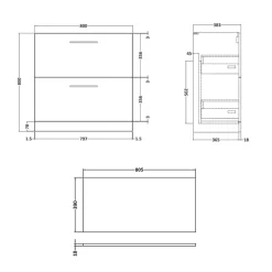 Erin 800mm Floorstanding 2 Drawer Vanity Unit & Countertop