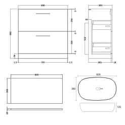 Erin 800mm Floorstanding 2 Drawer Vanity Unit & Countertop