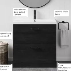 Erin 800mm Floorstanding 2 Drawer Vanity Unit & Basin