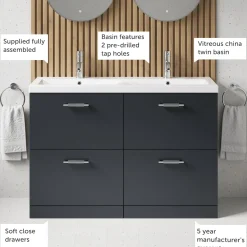 Erin 1200mm Floorstanding 4 Drawer Vanity Unit & Double Basin