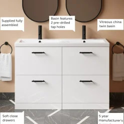 Erin 1200mm Floorstanding 4 Drawer Vanity Unit & Double Basin