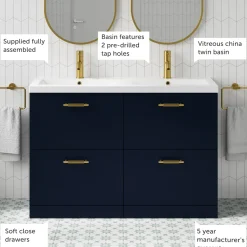 Erin 1200mm Floorstanding 4 Drawer Vanity Unit & Double Basin