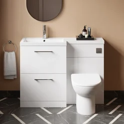 Erin 1100mm Gloss White Combination Bathroom 2 Drawer Sink & Toilet Unit