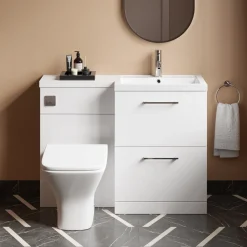 Erin 1100mm Gloss White Combination Bathroom 2 Drawer Sink & Toilet Unit