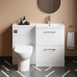 Erin 1100mm Gloss White Combination Bathroom 2 Drawer Sink & Toilet Unit